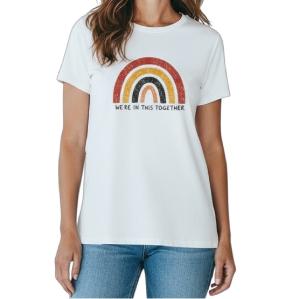 St. John's Bay Women’s Size PXL White Tee with Rainbow Graphic